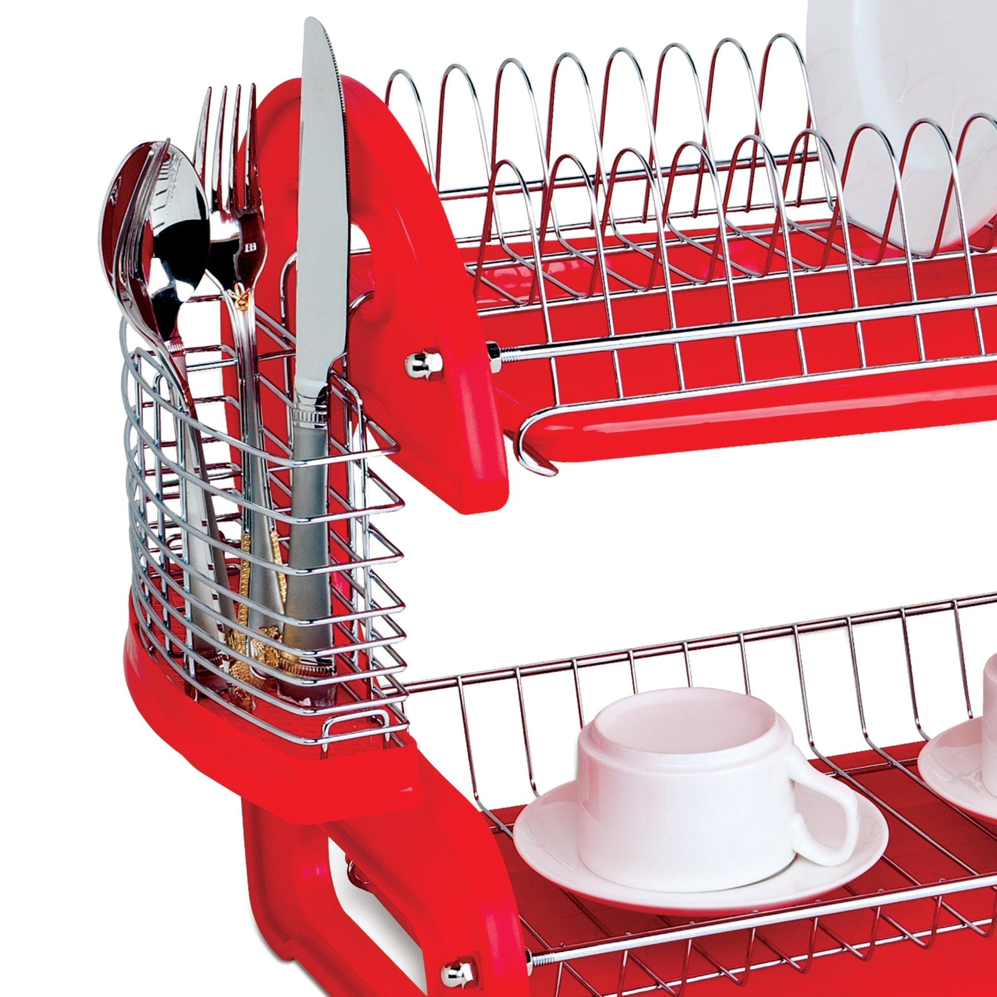 Home Basics 3 Piece Dish Rack, Red, KITCHEN ORGANIZATION