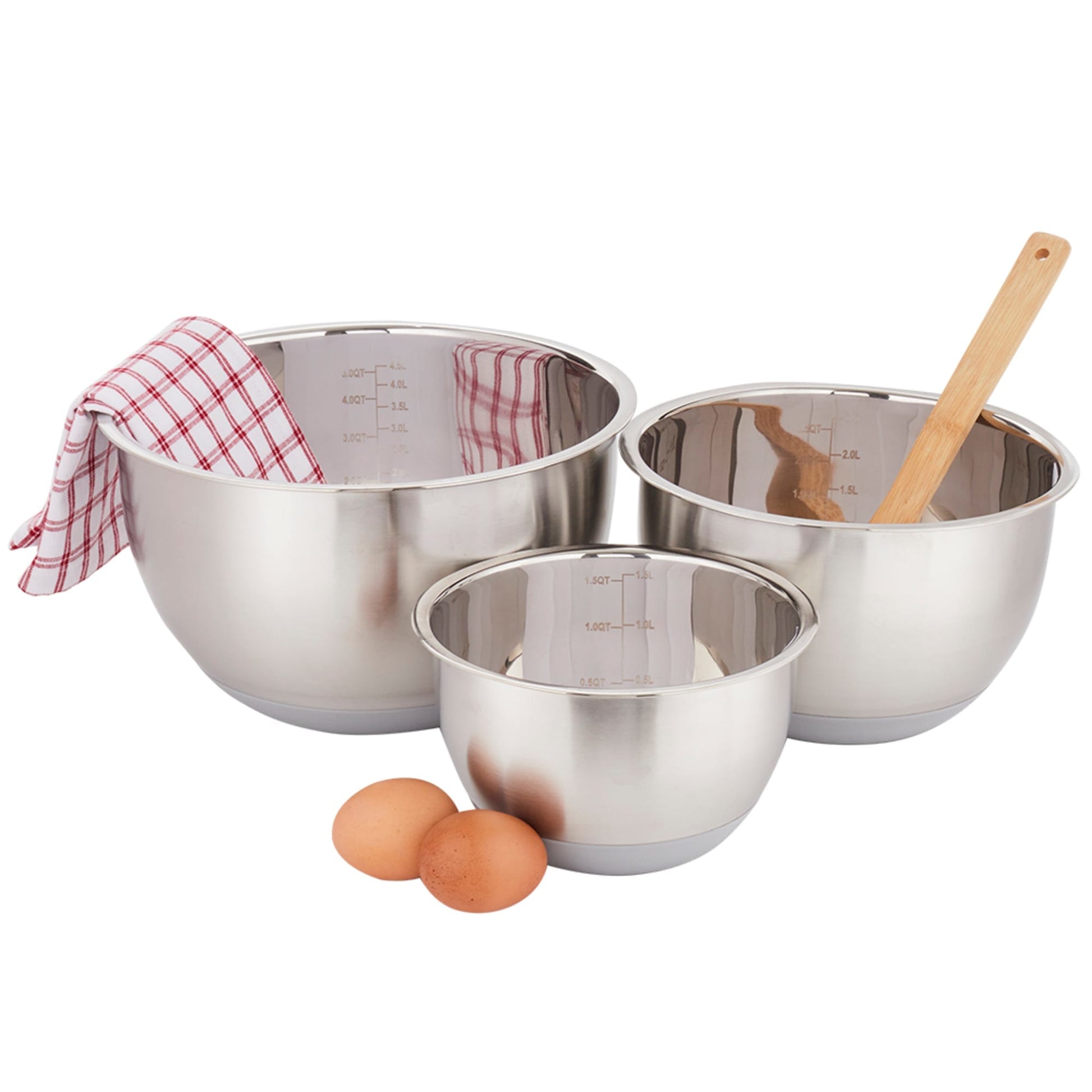 Vremi 3 Piece Plastic Mixing Bowl Set - Nesting Mixing Bowl with Rubber  Grip Handles Easy Pour Spout and Non Slip Bottom - Three Sizes Small Large