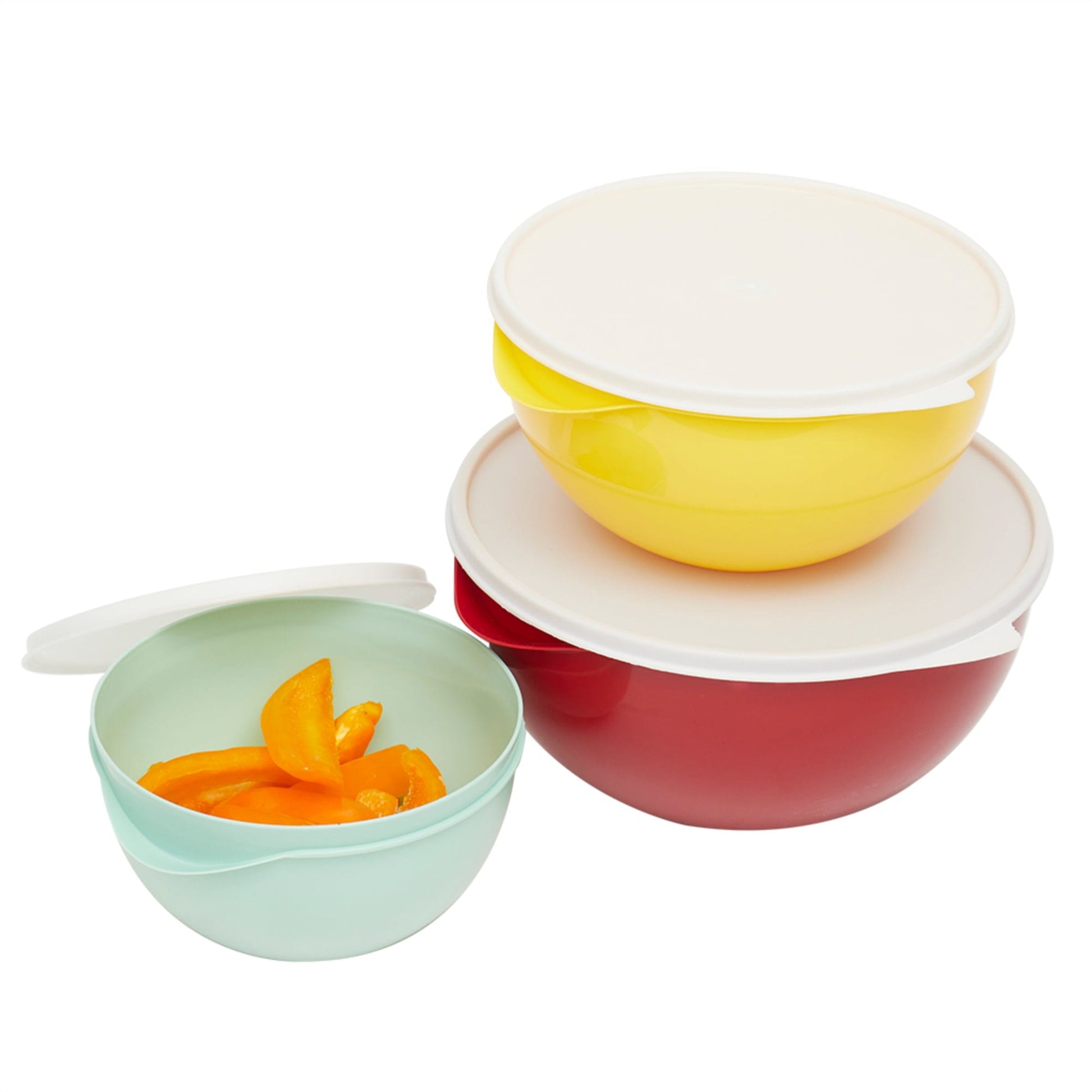Godinger godinger mixing bowls with lids, plastic nesting bowls set,  storage bowls, microwave safe mixing bowl set, 3 bowls 3 lids