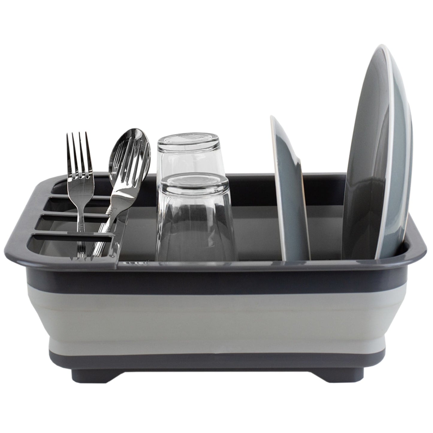 Silicone and Plastic  Easy Storage Collapsible Dish Rack,Grey