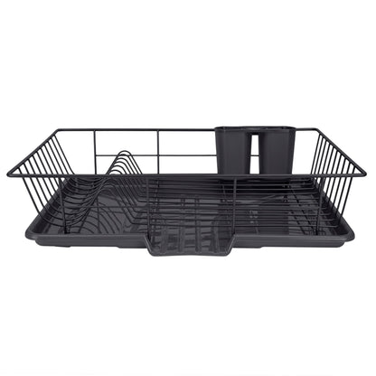 3 Piece Rust-Resistant Vinyl Dish Drainer with Self-Draining Drip Tray, Black