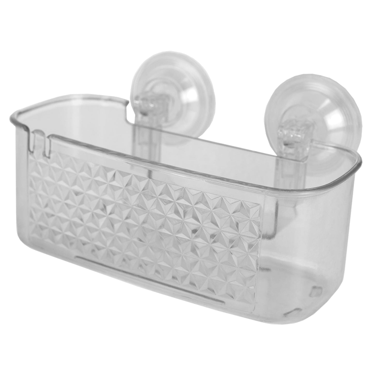 Medium Cubic Patterned Plastic Shower Caddy with Suction Cups, Clear