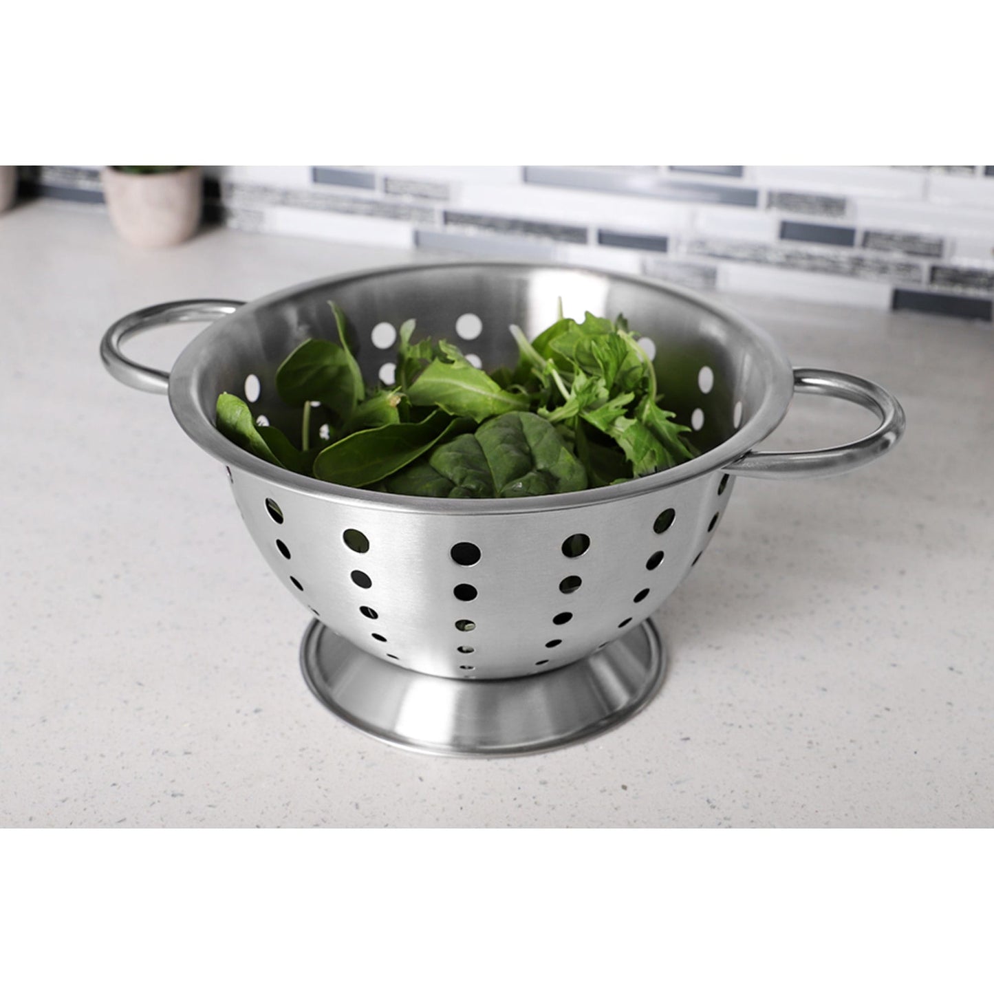 3 Qt Deep Stainless Steel Colander with Easy Grip Handles, Silver