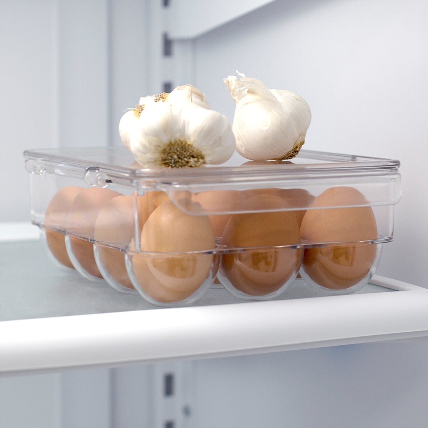 Michael Graves Design Stackable 12 Compartment Plastic Egg Container with Lid, Clear
