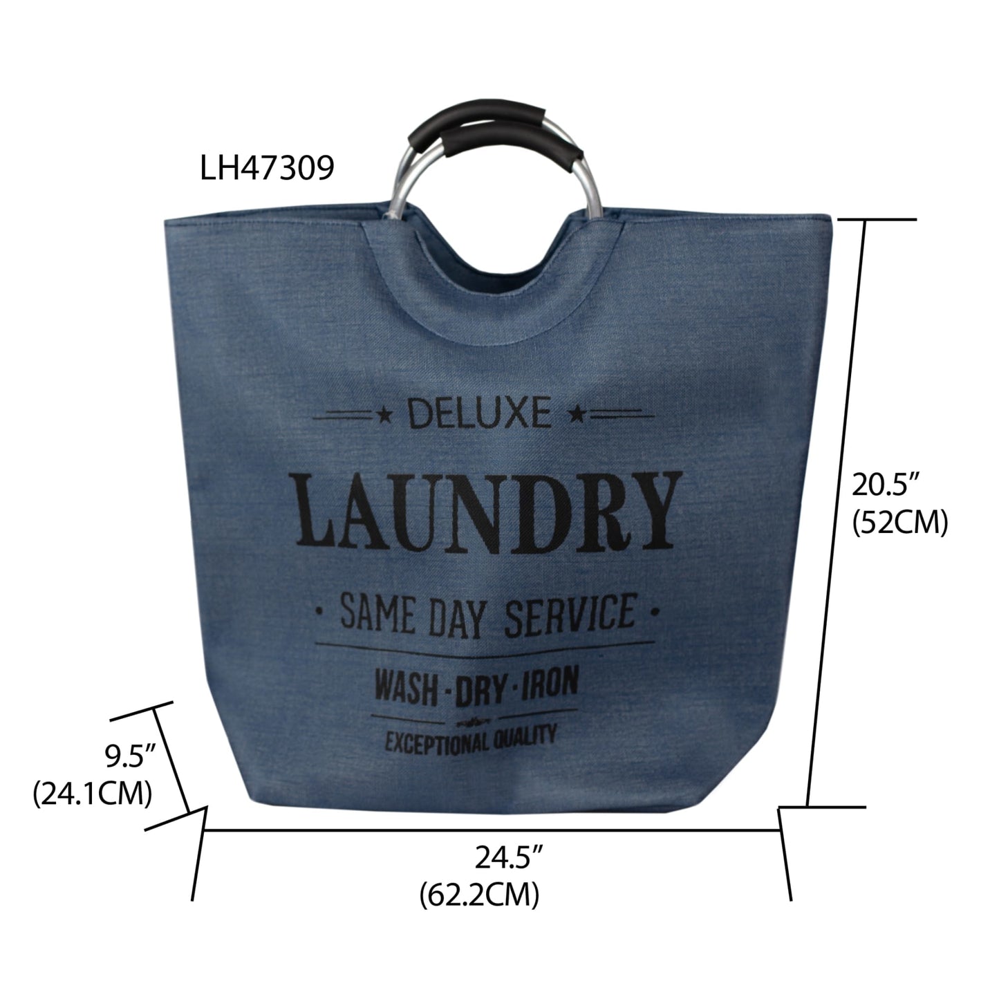 Deluxe Laundry Canvas Hamper Tote with Soft Grip Handles, Navy