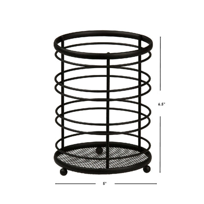 Wire Collection Cutlery Holder with Mesh Bottom and Non-Skid Feet, Black