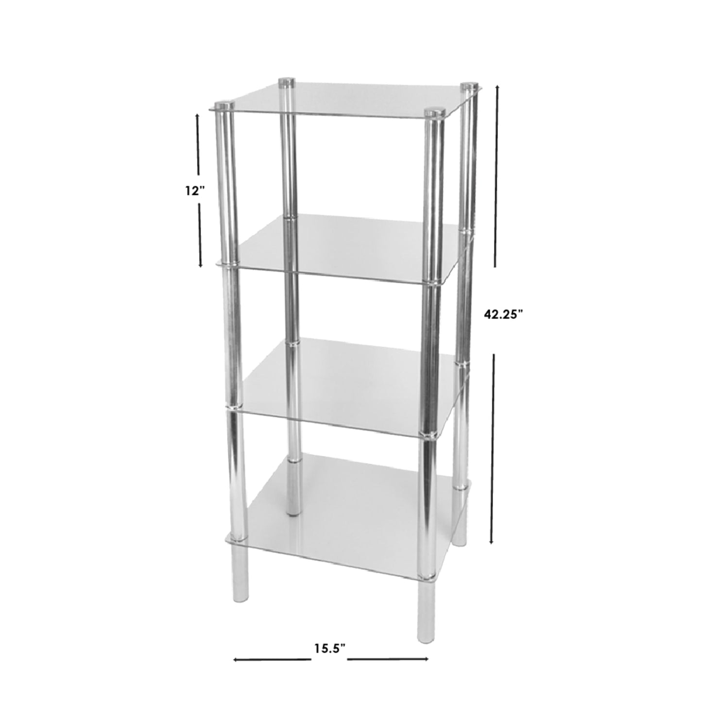 4 Tier Multi Use Rectangle Glass Corner Shelf, Clear