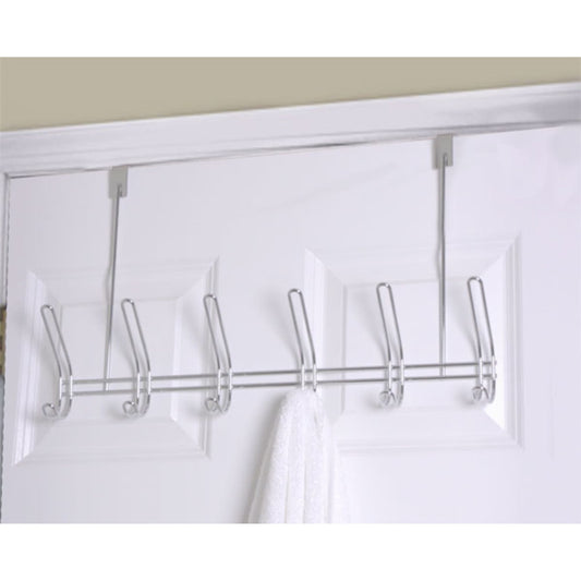 6 Dual Hook Over the Door Chrome Plated Steel Hanging Rack