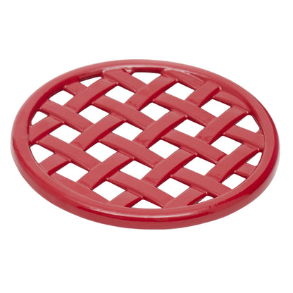 Weave Round Cast Iron Trivet, Red