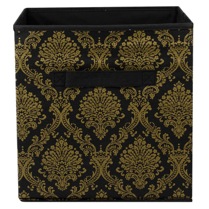 Home Basics Metallic Damask Non-Woven Fabric Collapsible Storage Cube with Built-in Handle, Black - Black