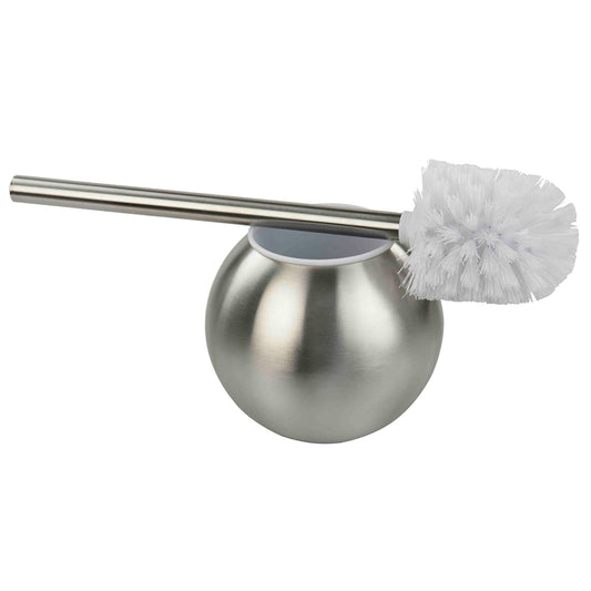 Hide-Away Toilet Brush with Round Stainless Steel Hygienic Holder, Silver