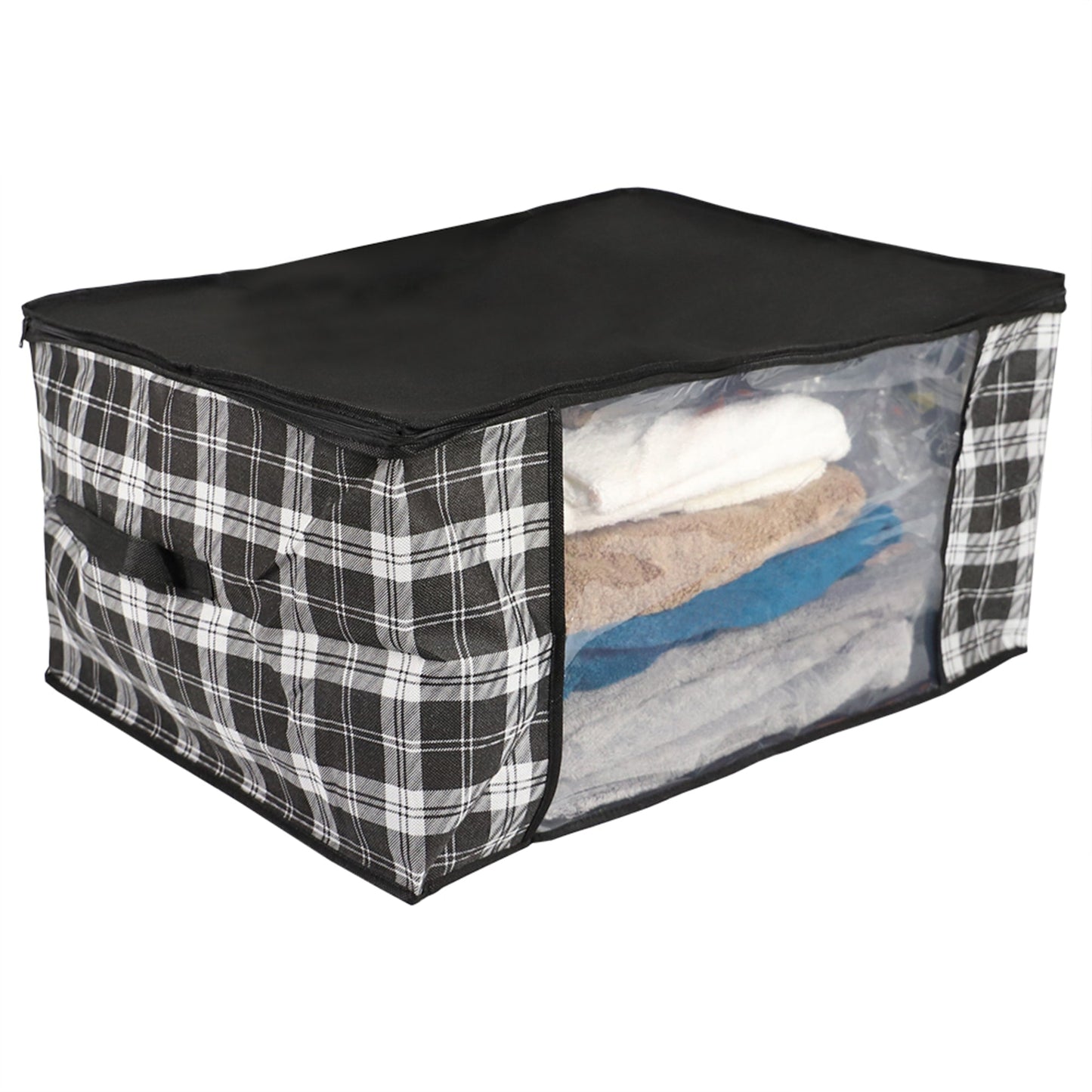 Plaid Non-Woven Blanket Bag with See-through Window, Black