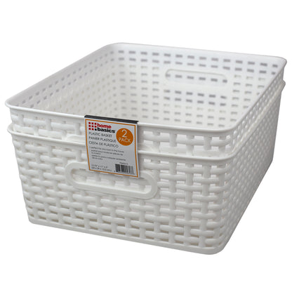 Home Basics Crossweave 14" x 11.75" x 5.25" Multi-Purpose Stackable Plastic Storage Basket, (Pack of 2), White - White