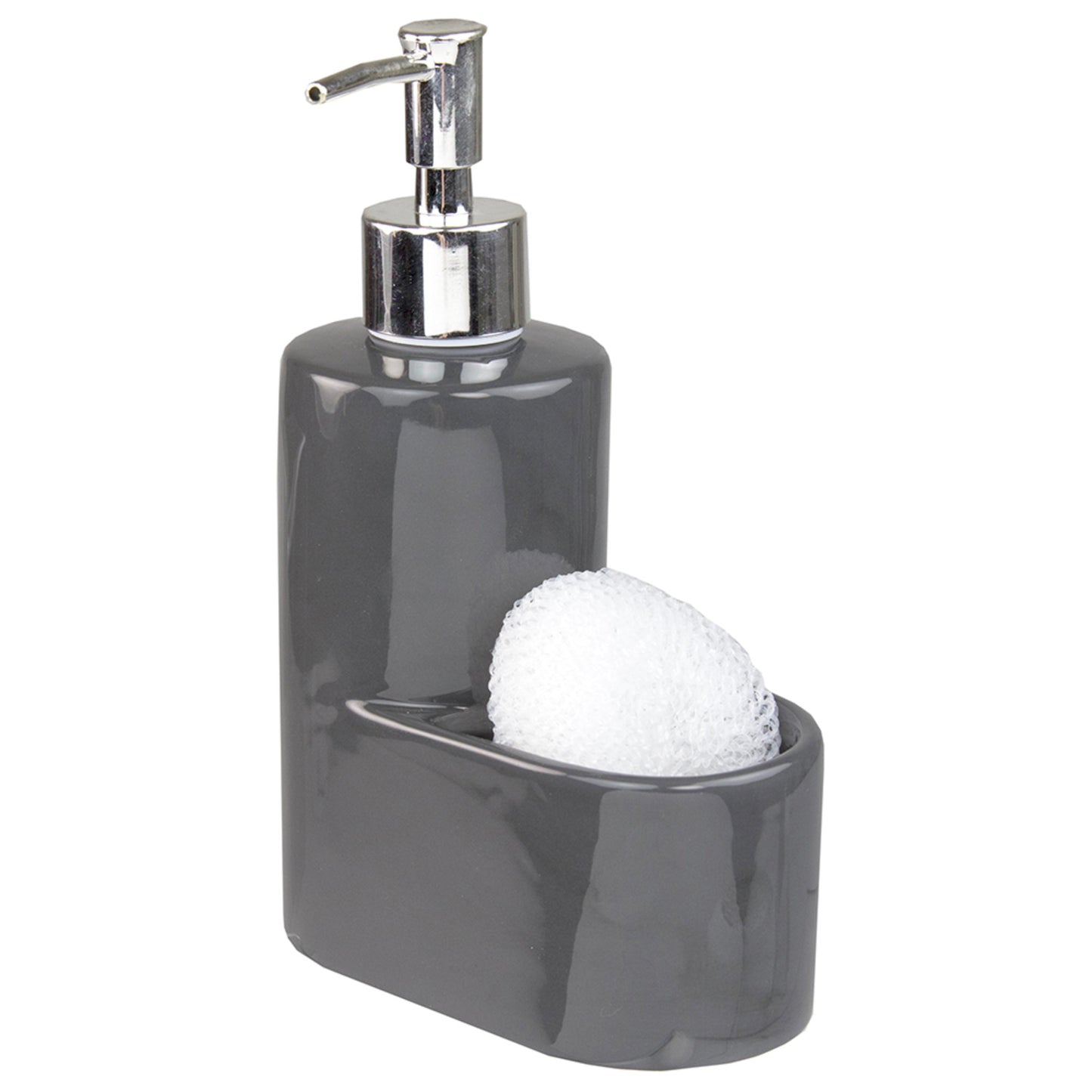 Home Basics Ceramic Soap Dispenser with Sponge - Grey