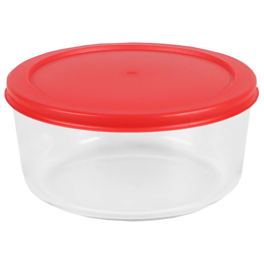 Round 32 oz. Borosilicate Glass Food Storage Container with Red Lid