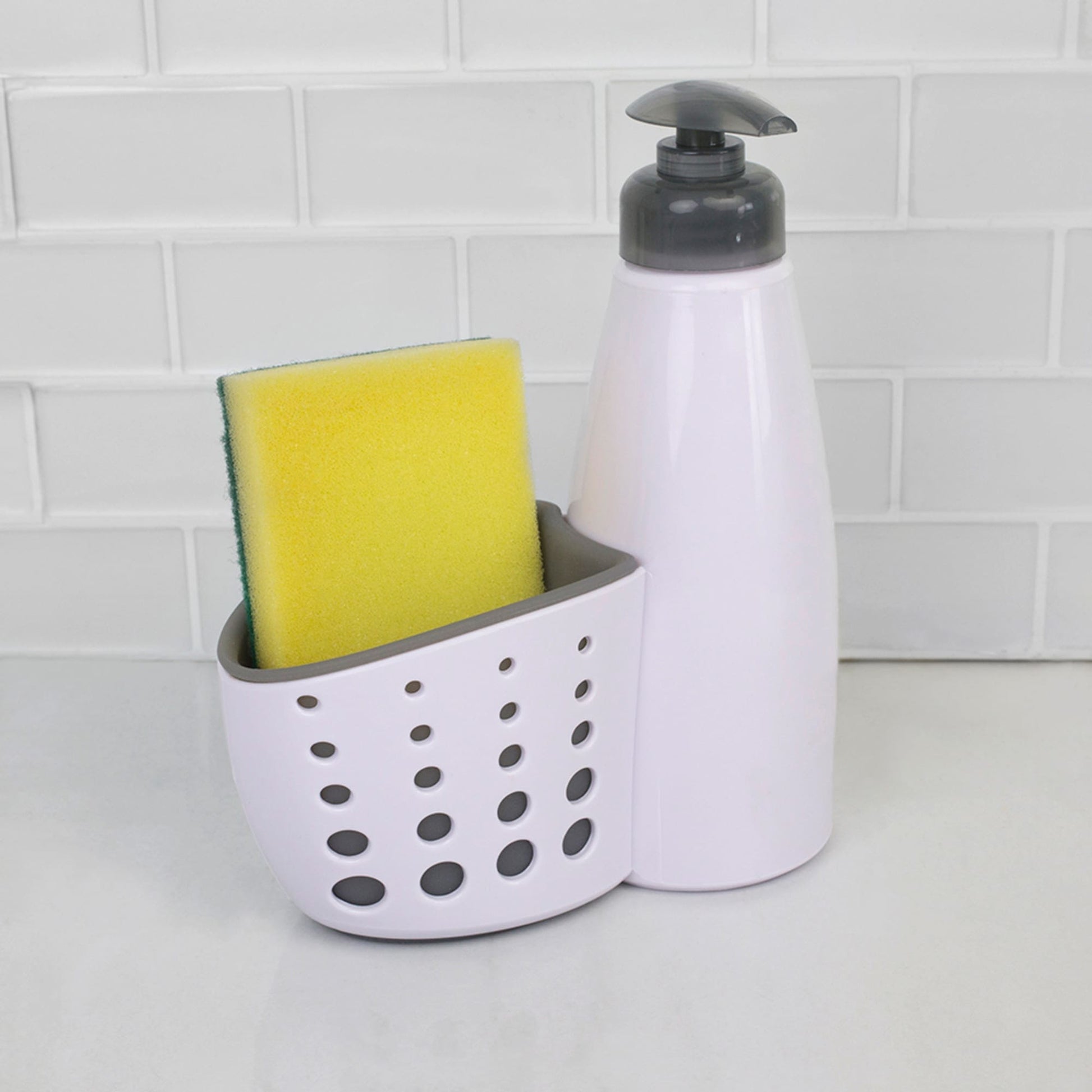 Home Basics Plastic Soap Dispenser with Sponge Compartment in