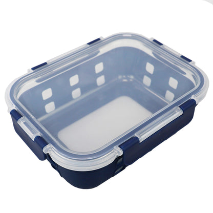 Michael Graves Design Rectangle Large 35 Ounce High Borosilicate Glass Food Storage Container with Plastic Lid, Indigo