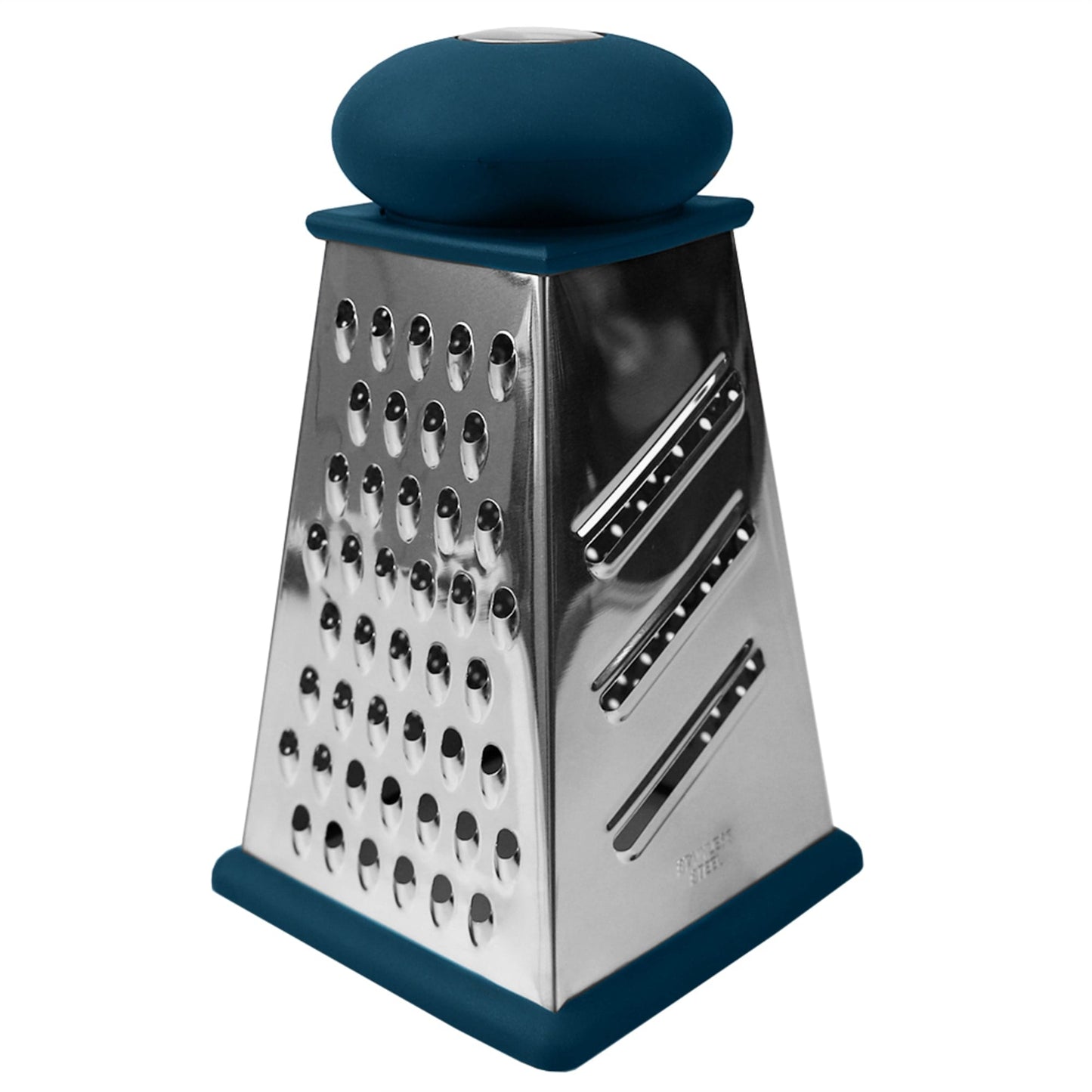 Michael Graves Design Comfortable Grip Non-Skid  Pyramid Shaped Stainless Steel Box Cheese Grater with Handle,  Indigo