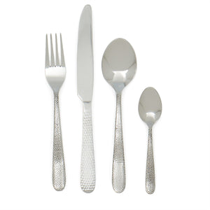 16 Piece Hammered Finish Stainless Steel Flatware Set, Silver