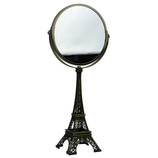 Antique French Paris Eiffel Towel Double Sided Cosmetic Mirror, Bronze