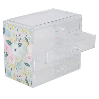 Floral 4 Drawer Plastic Cosmetic Organizer, Clear