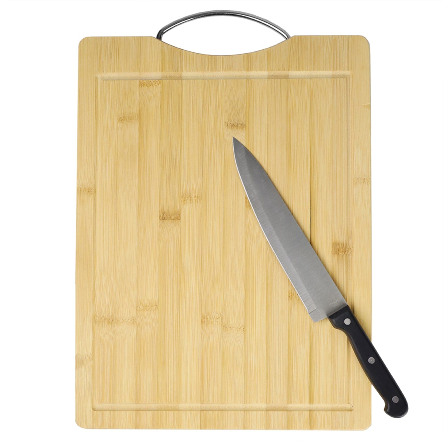 12" x 16" Bamboo Cutting Board with Juice Groove and Stainless Steel Handle