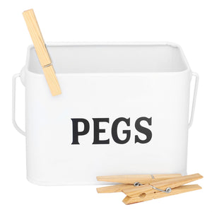 Countryside Tin Peg Holder with Handle, White