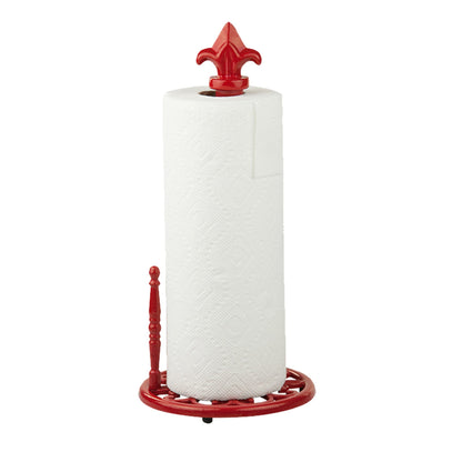 Cast Iron Fleur De Lis Paper Towel Holder, Red