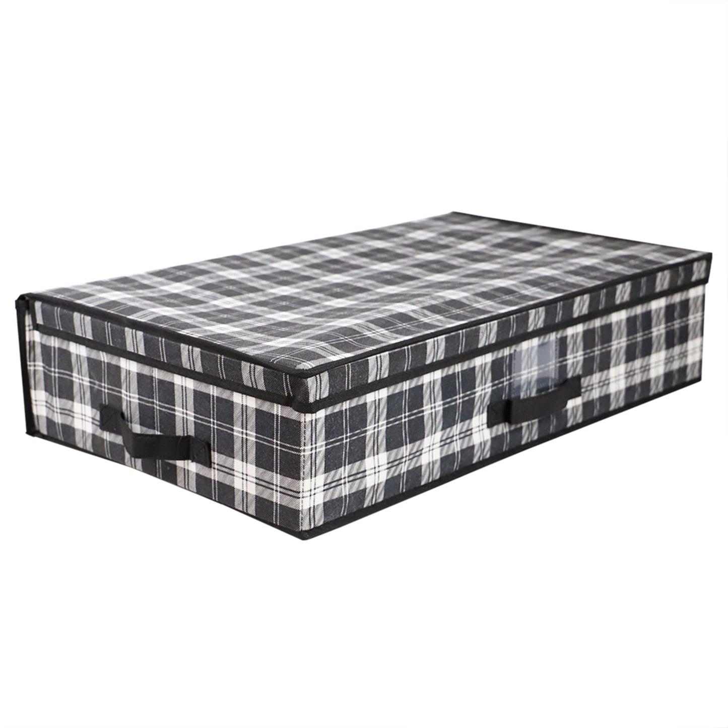 Plaid Non-Woven Under the Bed Storage Box with Label Window, Black