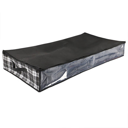 Plaid Non-Woven Under the Bed Storage Bag with See-through Front Panel, Black