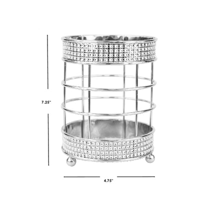 Pave Steel Cutlery Holder with Mesh Bottom and Non-Skid Feet, Chrome