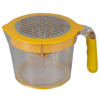 4-in-1 Manual Food-Grade Plastic Juicer with Built-in Measuring Cup and Egg Separator, Yellow