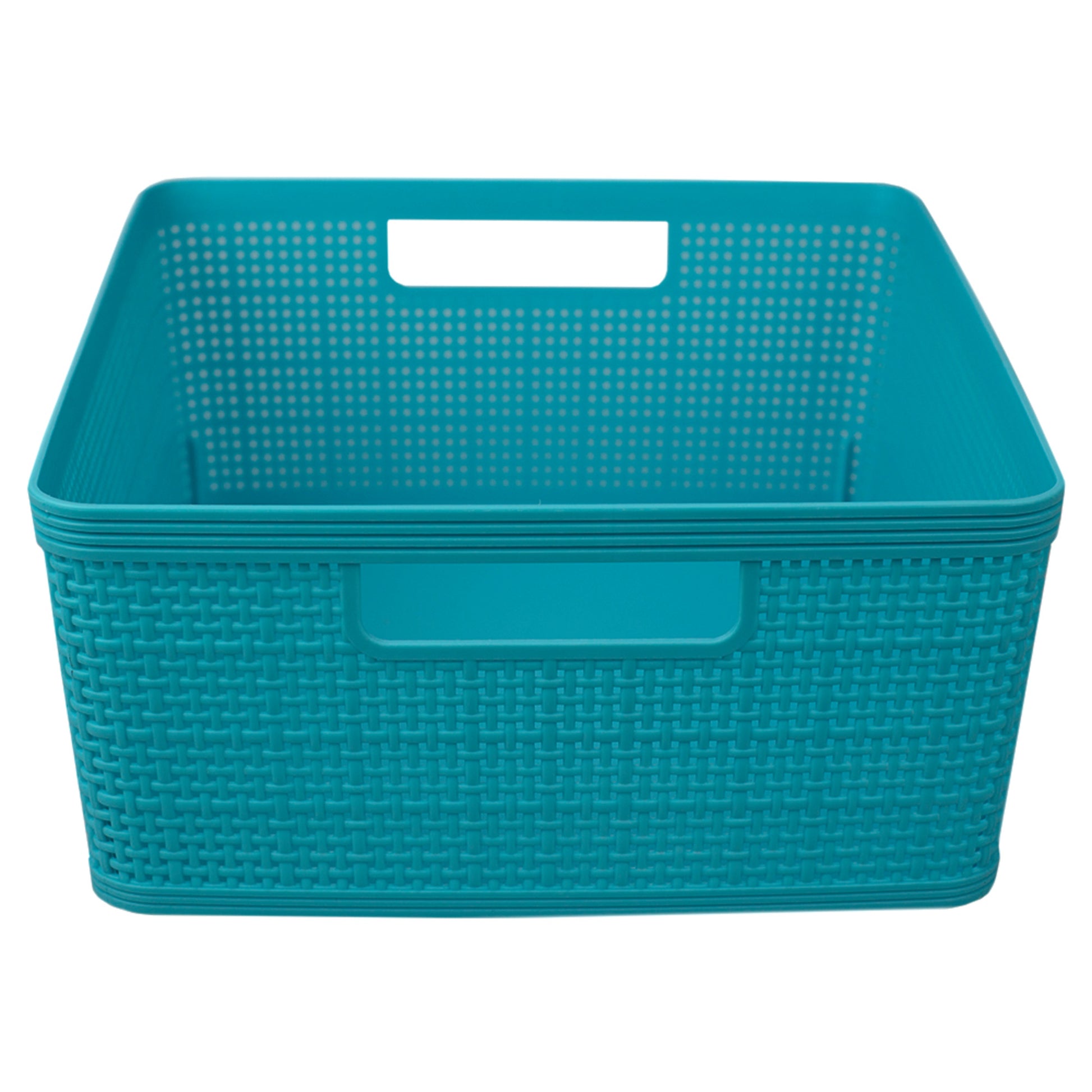 Home Basics Trellis Large Plastic Storage Basket with Cut-Out Handles, Turquoise - Turquoise