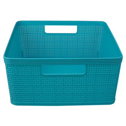 Home Basics Trellis Large Plastic Storage Basket with Cut-Out Handles, Turquoise - Turquoise