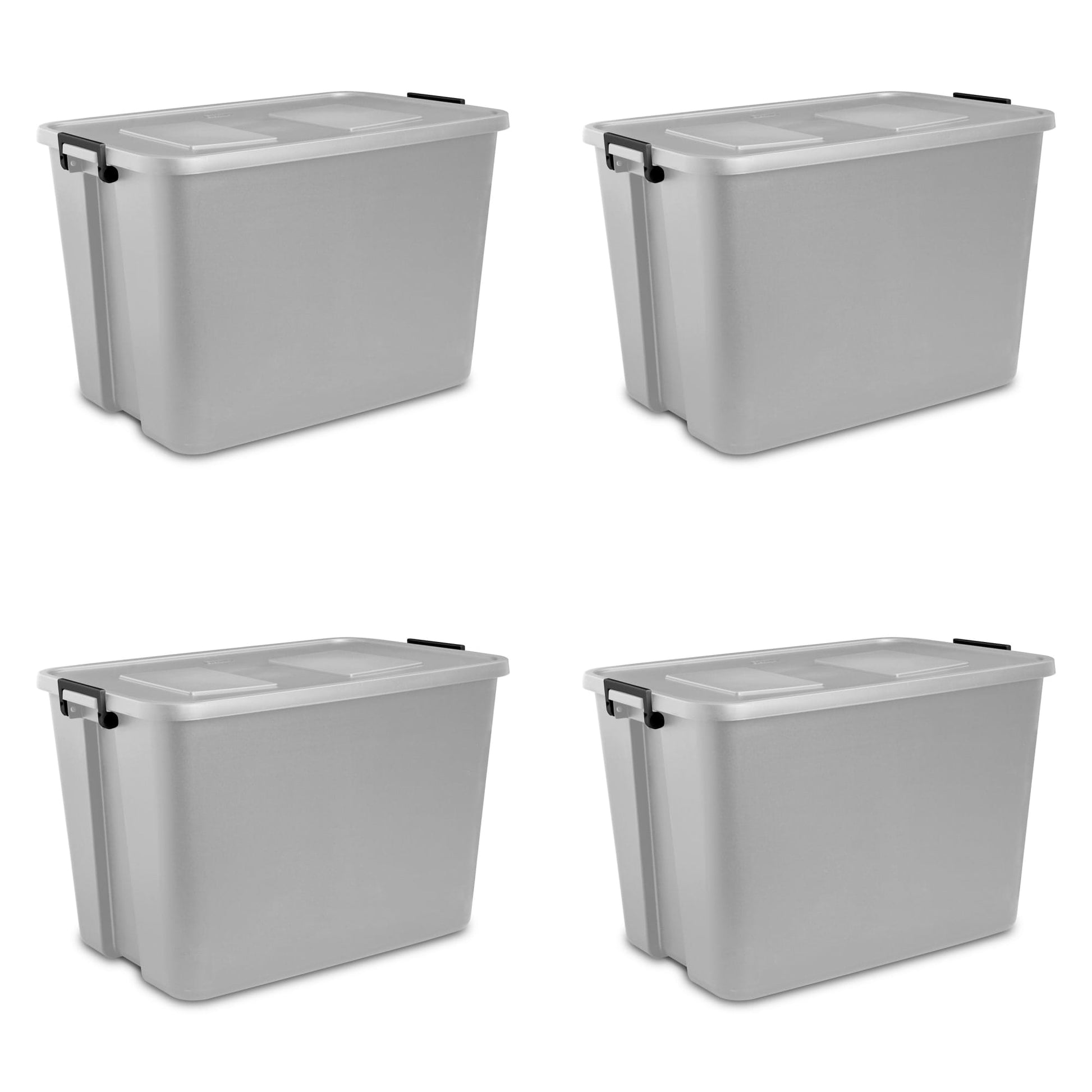Sterilite 20 Gal Latch Tote Gray with Green Latches, 22.12″ x