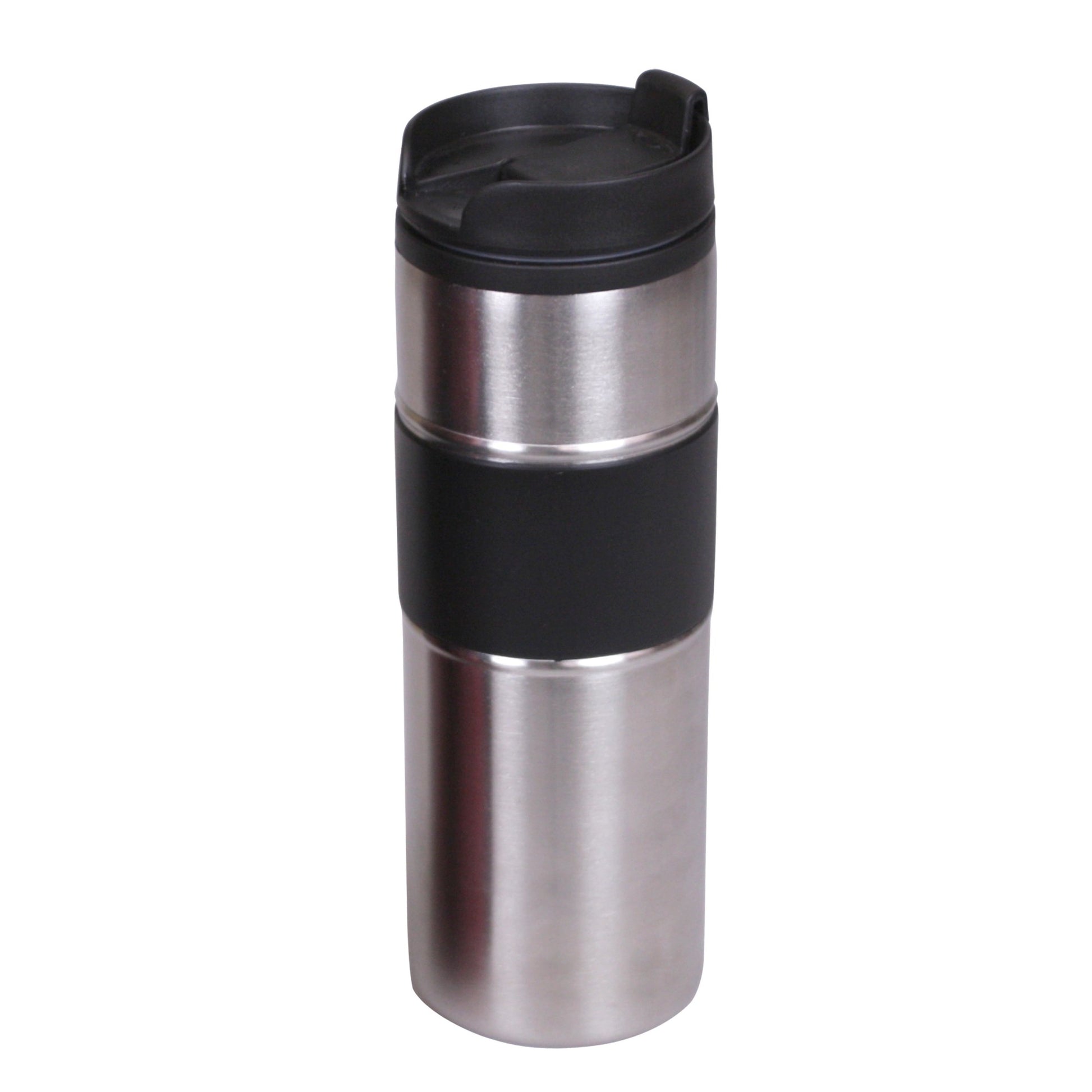 Home Basics Stainless Steel Travel Mug with Rubber Grip - Silver