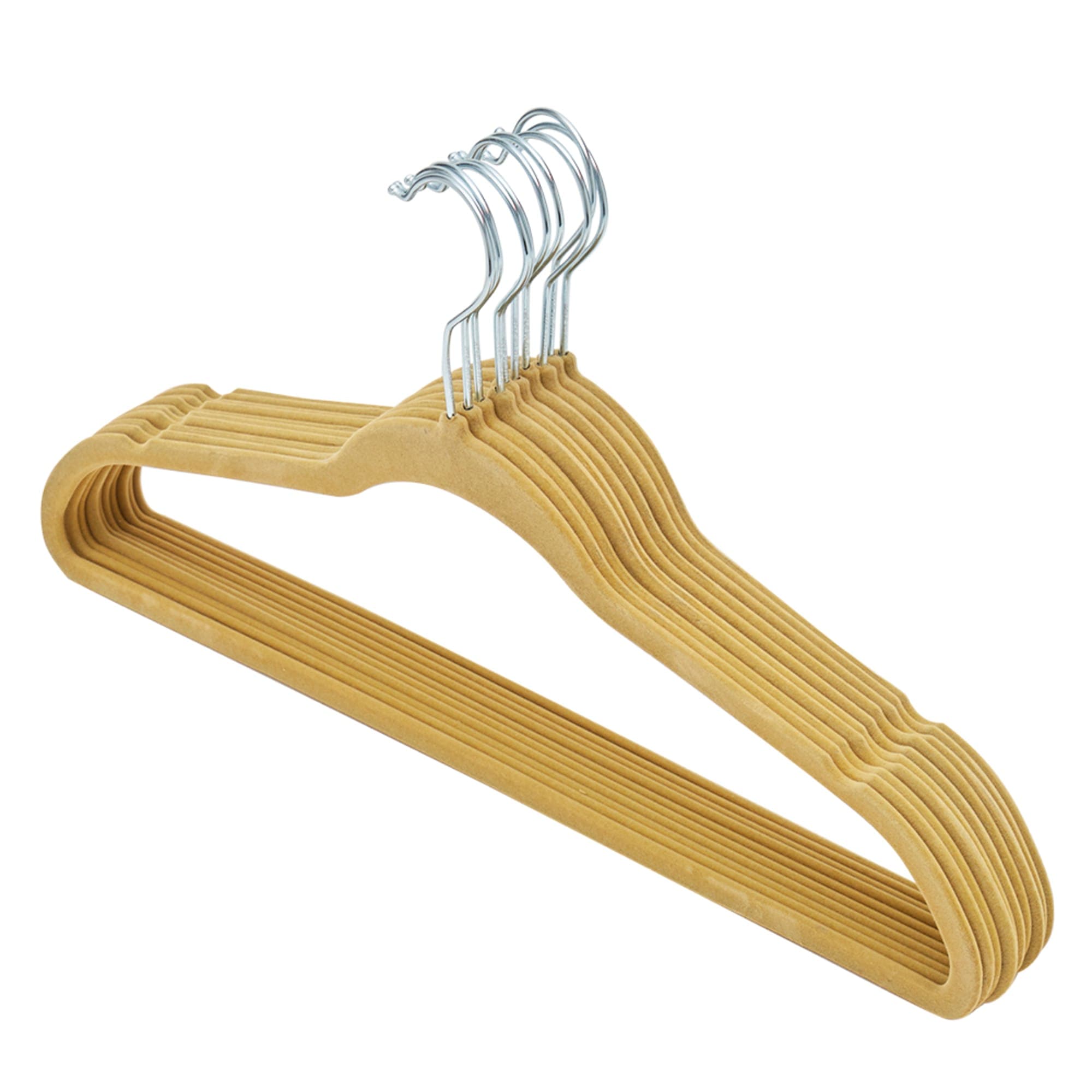 Slip-Proof Snag-Free Ultra Slim Velvet Hanger with Rotating Steel Hook,  (Pack of 10), Camel