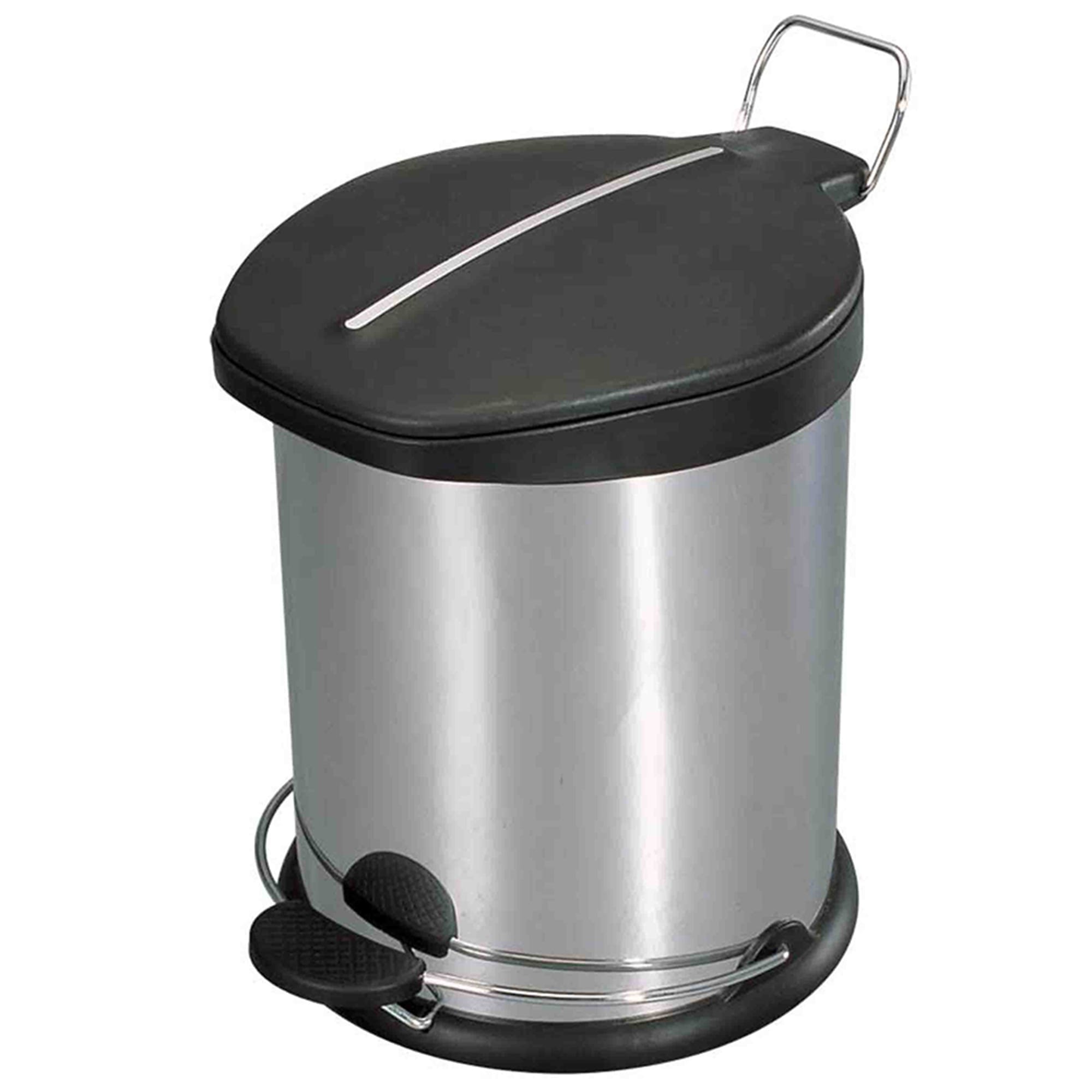 12 Liter Brushed Stainless Steel  with Plastic Top Waste Bin, Silver