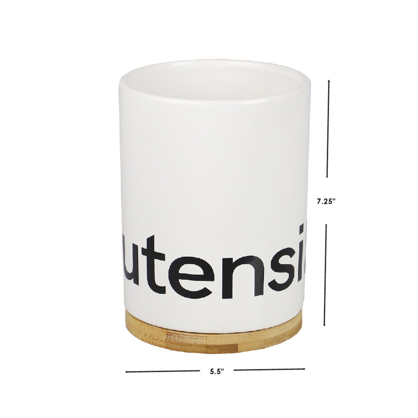 Utensil Holder with Bamboo Accents, White