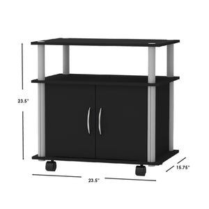 Rolling Wood TV Stand with Cabinet, Black