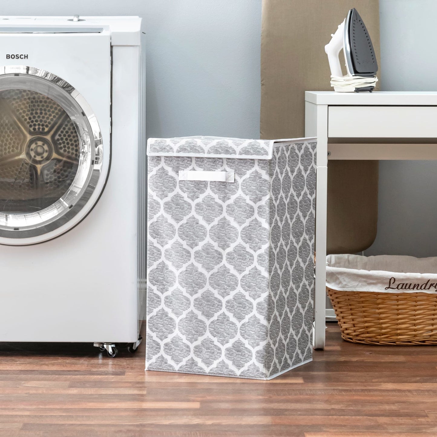 Arabesque Non-woven Laundry Hamper with Velcro, Grey