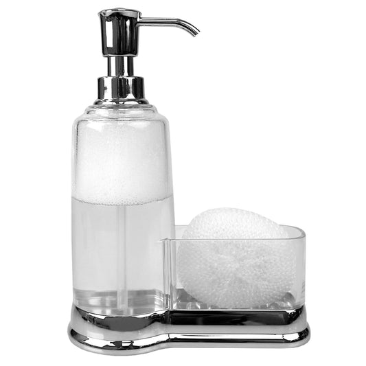 Plastic Soap Dispenser with Sponge Compartment, Chrome