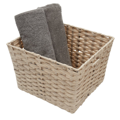 X-Large Faux Rattan Basket with Cut-out Handles, Taupe