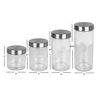 4 Piece Glass Canister Set with Stainless Steel Lids