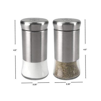 Michael Graves Design Essence 2 Piece 2.5 Ounce Stainless Steel Salt and Pepper Set with Clear Glass Bottoms, Silver
