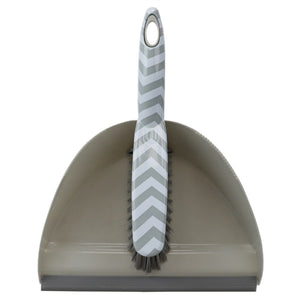 Chevron Plastic Dust Pan Set with Serrated Cleaning Edge, Grey