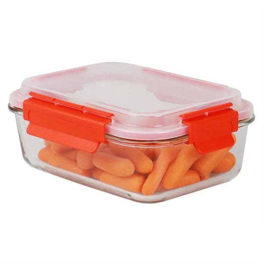 Leak Proof  51  oz. Rectangle  Borosilicate Glass Food Storage Container with Air-tight Plastic Lid, Red