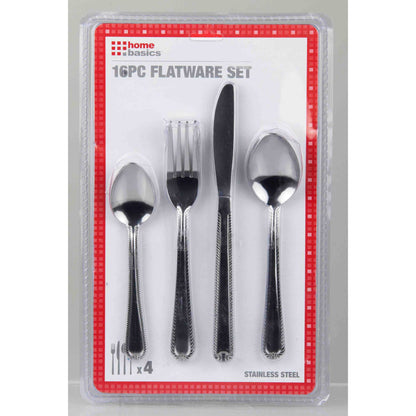 Home Basics 16 Piece Stainless Steel Flatware Set - Silver Dashes