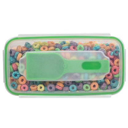 4-Sided Locking Plastic Cereal Storage Container with Spoon, Seafoam Green