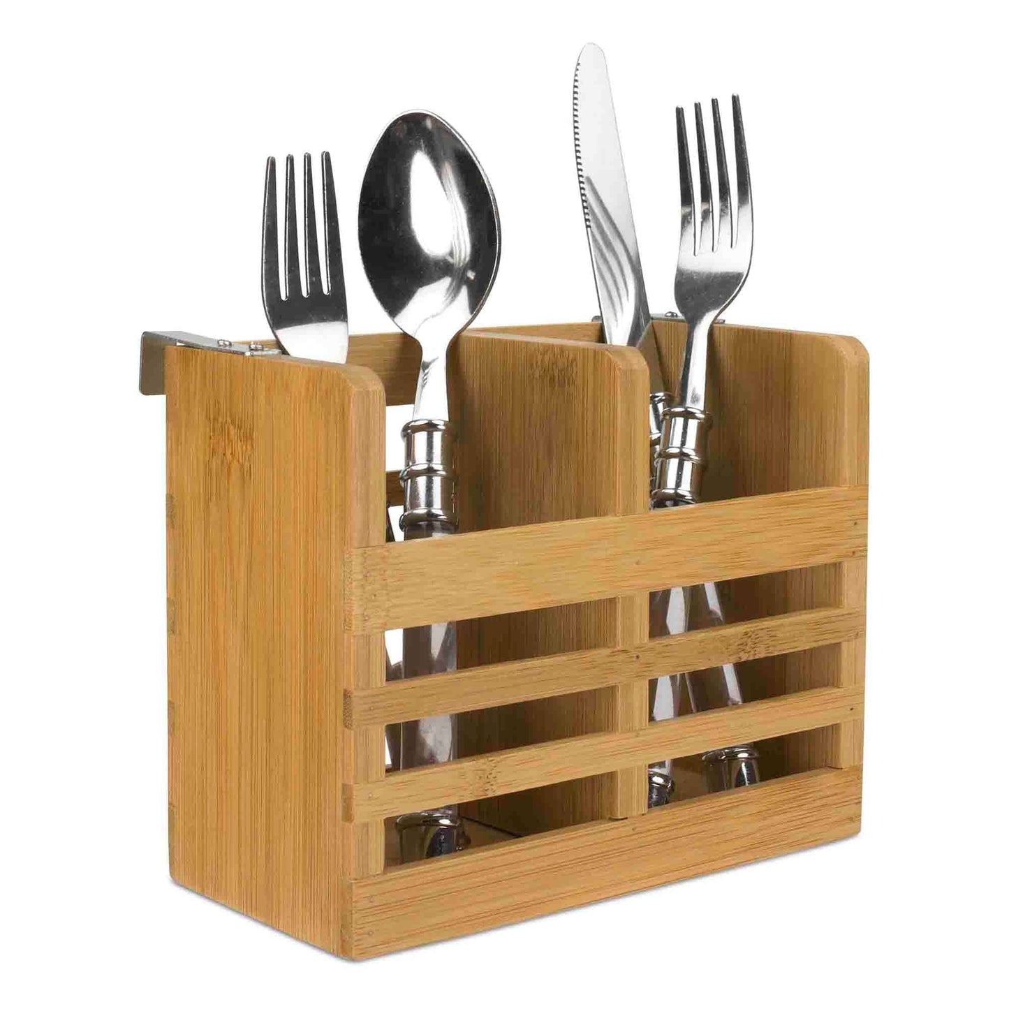 Bamboo Utensil Holder and  Fast-Drying Rack with Built-in Hooks, Natural